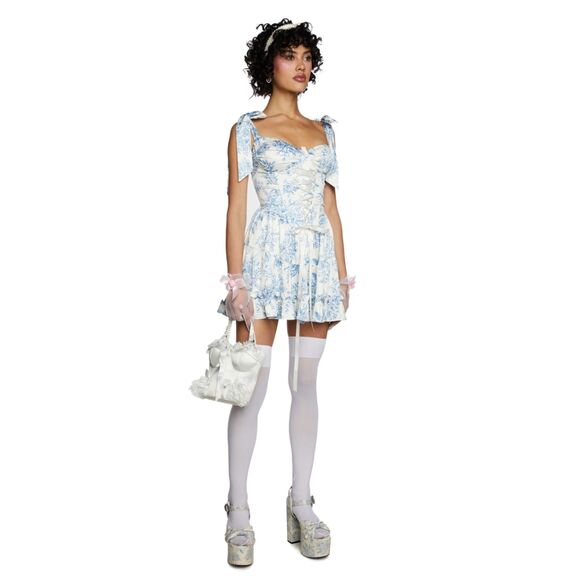 Sugar Thrillz Holding Court Mini Dress Blue Size Medium NWT - Picture 2 of 9